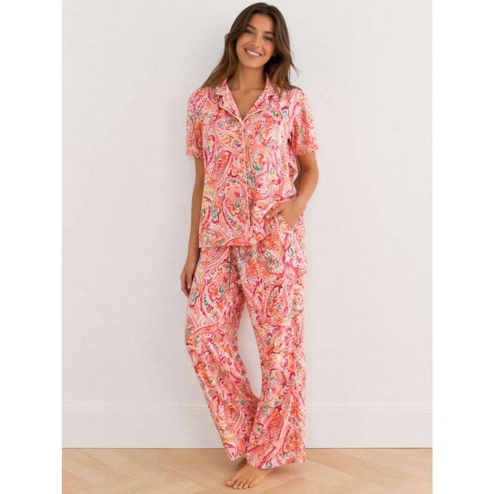 Lauren Ralph Lauren Paisley Pajama Set M Pink Coral Sleepwear